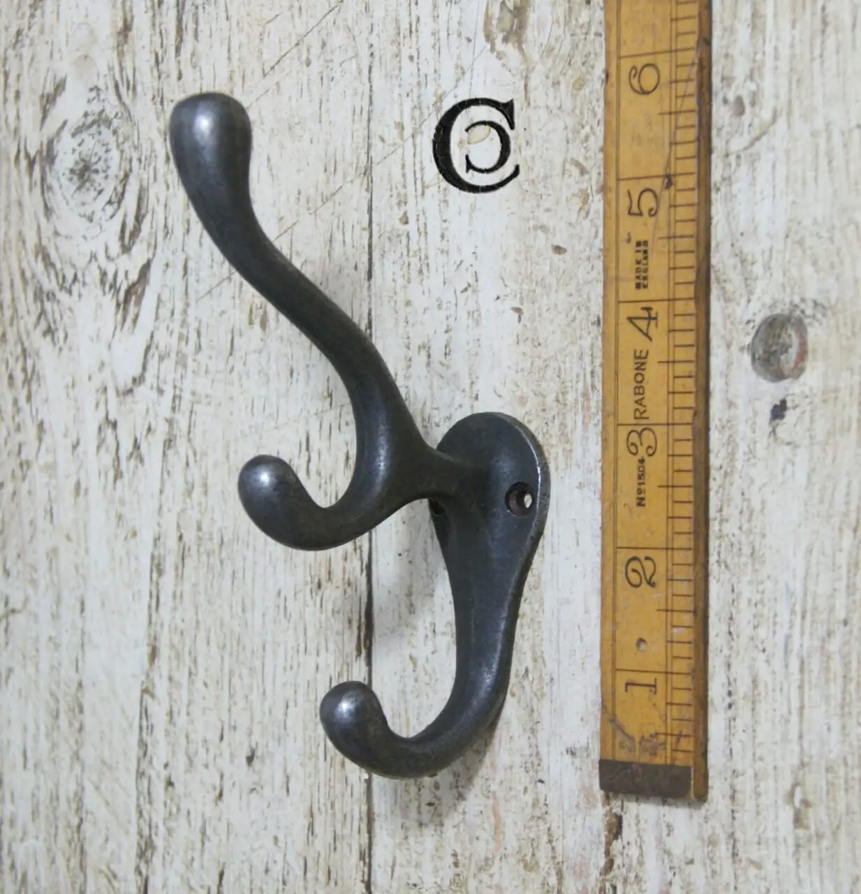 triple antler coat hook in cast antique iron